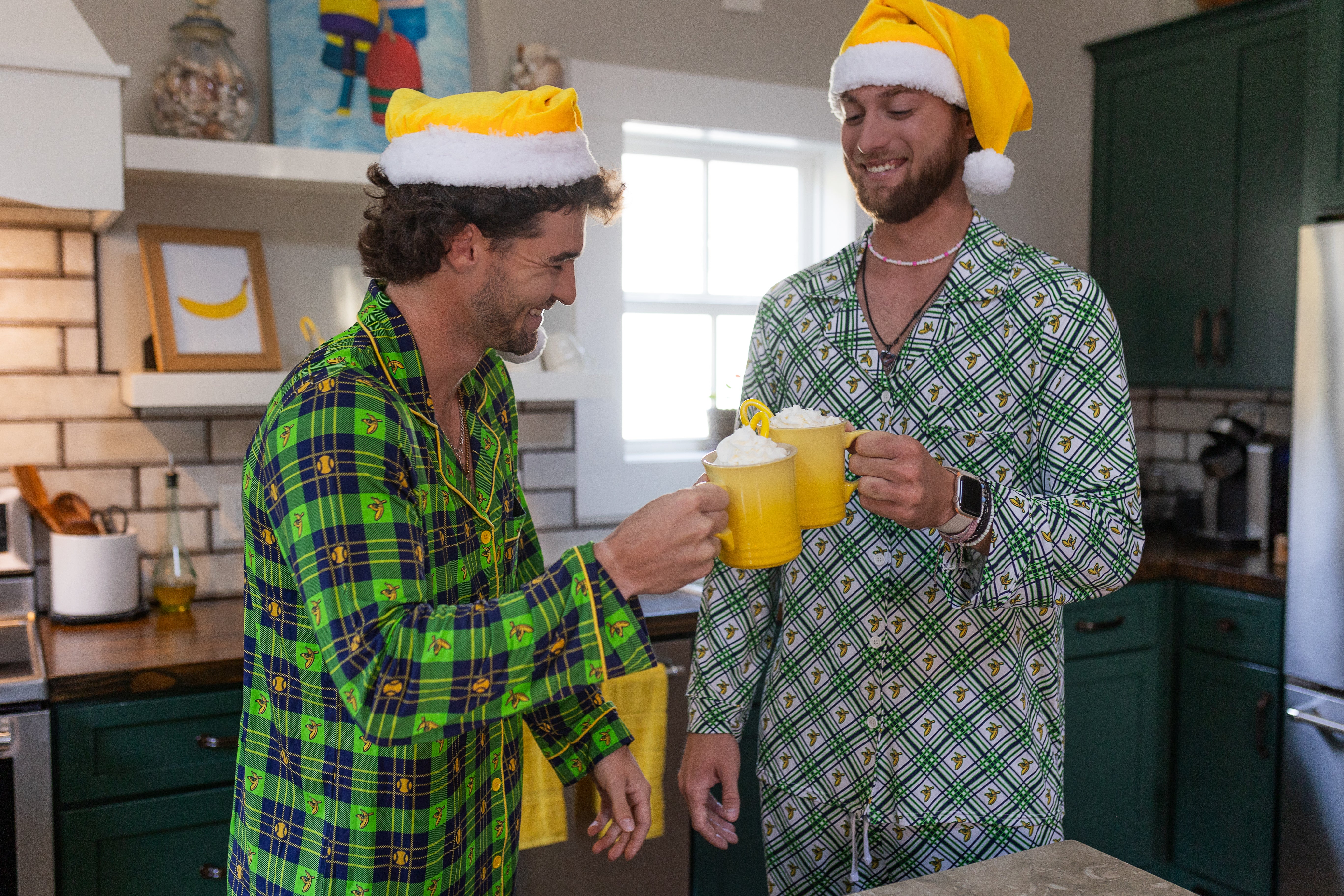Bananas Long Sleeve Button Down Pajama Shirt - Green Tartan - Image 4