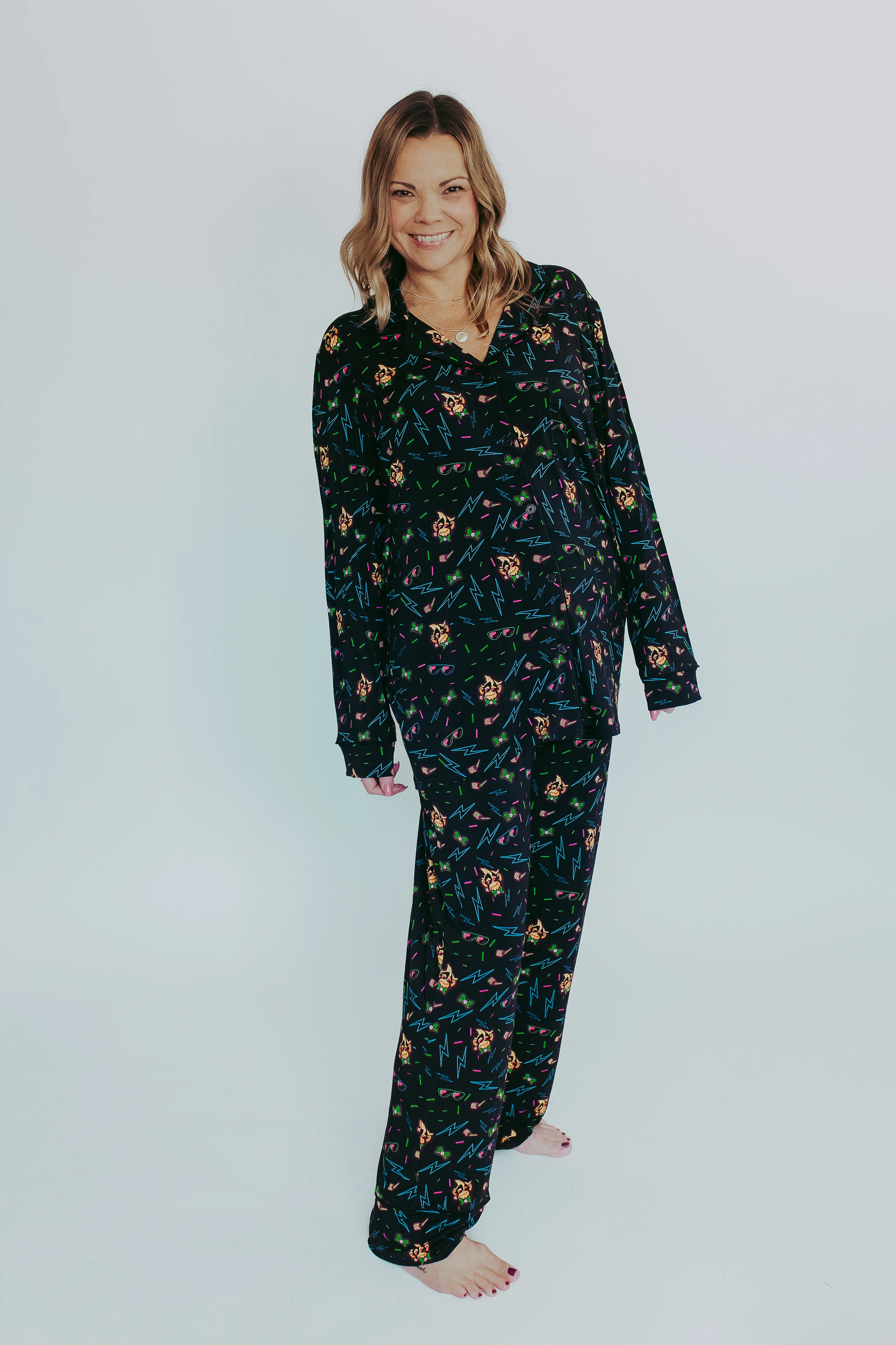 Party Animals Neon Button Down Pajama Pants - Black - Image 4